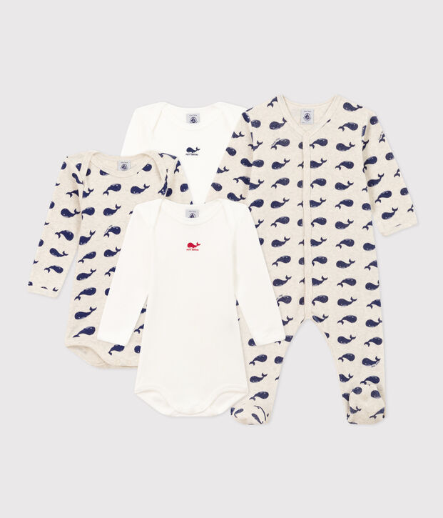 Lote de 1 pijama y 3 bodis de ballenas para beb&eacute; multicolor