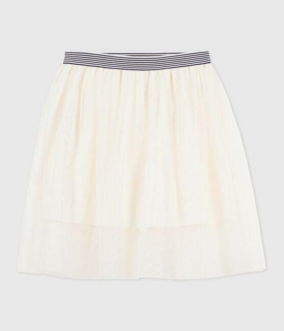 Falda infantil lisa de tul con lentejuelas crudo MILK