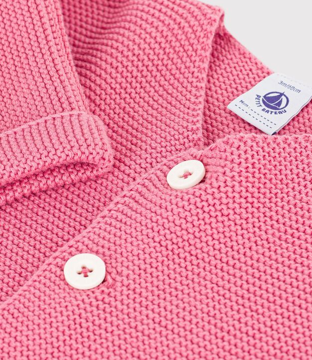 C&aacute;rdigan de beb&eacute; tejido en punto bobo en algod&oacute;n liso. rosa
