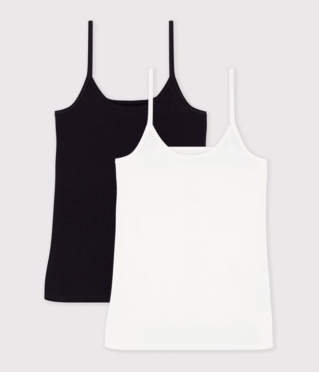 Pack de camisetas de tirantes para mujer en algod&oacute;n ligero liso multicolor
