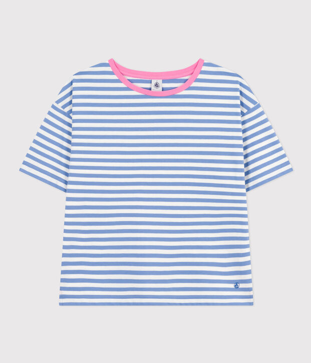 Camiseta la Boxy de algod&oacute;n de mujer azul/blanco