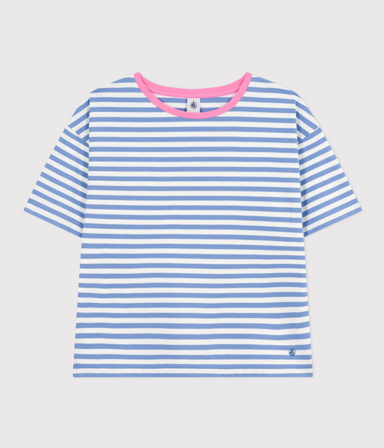 Camiseta la Boxy de algod&oacute;n de mujer azul/blanco
