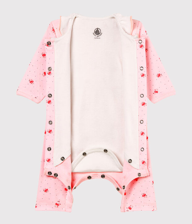 Bodyjama sin pies de punto 1x1 estampado para beb&eacute; ni&ntilde;a rosa/multicolor