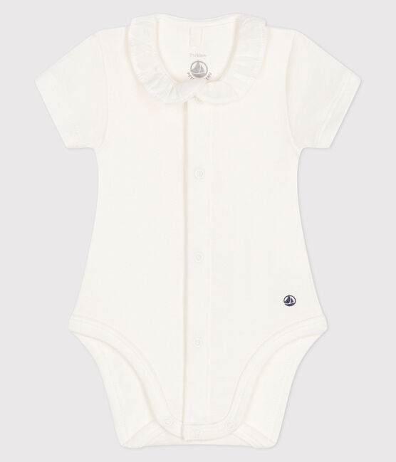Bodi de manga corta con cuello isabelino de bebé blanco MARSHMALLOW