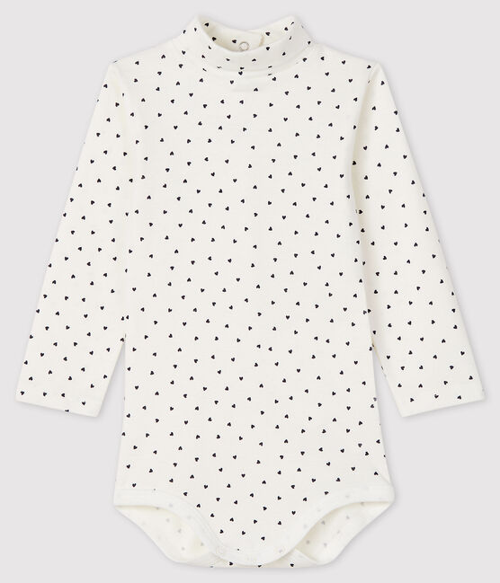 Bodi de manga larga de bebé con cuello vuelto blanco MARSHMALLOW/azul SMOKING