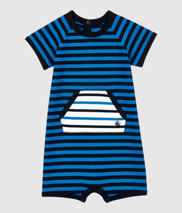 Pelele corto de algod&oacute;n de beb&eacute;. azul/azul