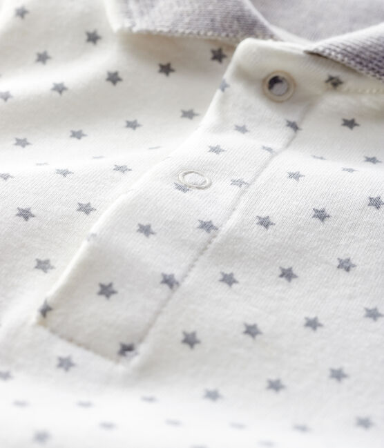 Bodi de manga larga con cuello de polo para bebé blanco MARSHMALLOW/gris GRIS