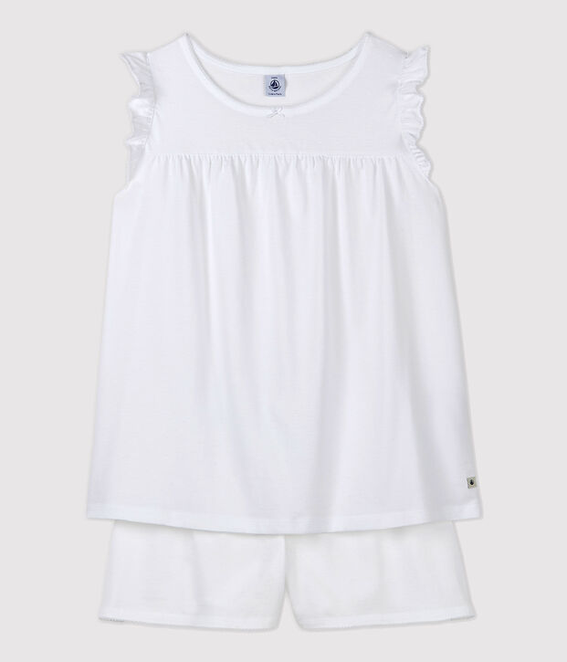 Pijama corto blanco de algod&oacute;n fino de chica/mujer blanco