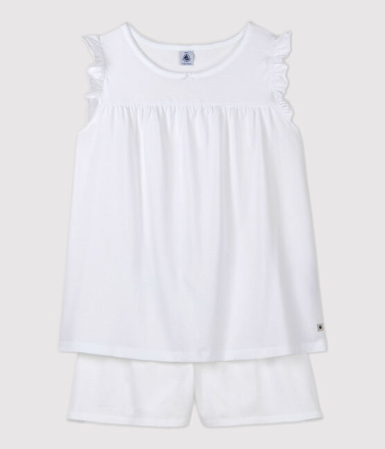 Pijama corto blanco de algodón fino de chica/mujer blanco ECUME