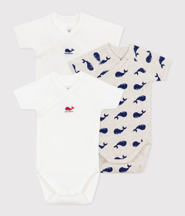 Juego de 3 bodis cruzados y estampados de manga corta de algod&oacute;n para beb&eacute; multicolor