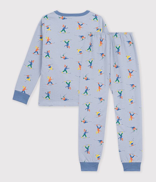 Pijama infantil de mulet&oacute;n con estampado de esquiadores azul/multicolor