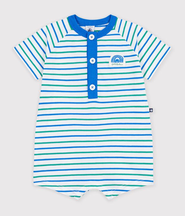 Pelele corto de algod&oacute;n a rayas para beb&eacute; blanco/multicolor