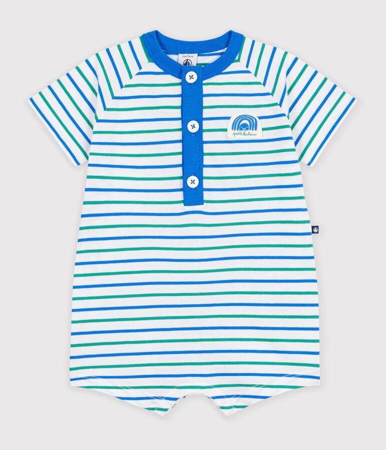 Pelele corto de algod&oacute;n a rayas para beb&eacute; blanco/multicolor