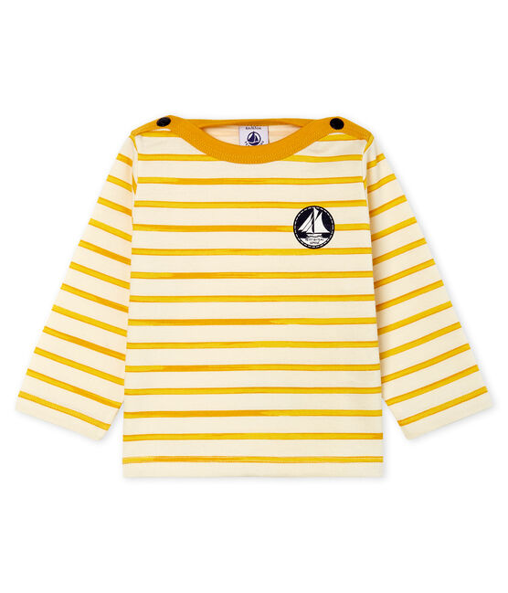 Camiseta de manga larga a rayas para bebé niño blanco MARSHMALLOW/amarillo BOUDOR