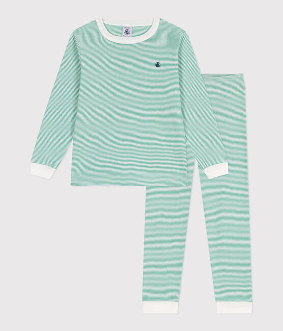 Pijama infantil de algodón a rayas verde ALOEVERA/blanco MARSHMALLOW