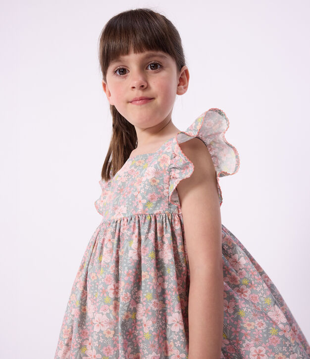 Vestido infantil sin mangas de algod&oacute;n con estampado de flores azul/multicolor