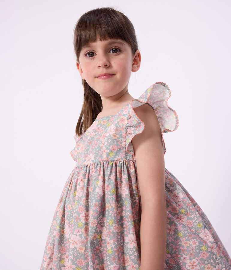 Vestido infantil sin mangas de algod&oacute;n con estampado de flores azul/multicolor