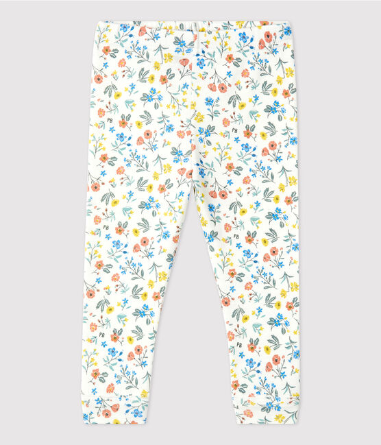 «Leggings» con estampado de flores de algodón para bebé blanco MARSHMALLOW/blanco MULTICO