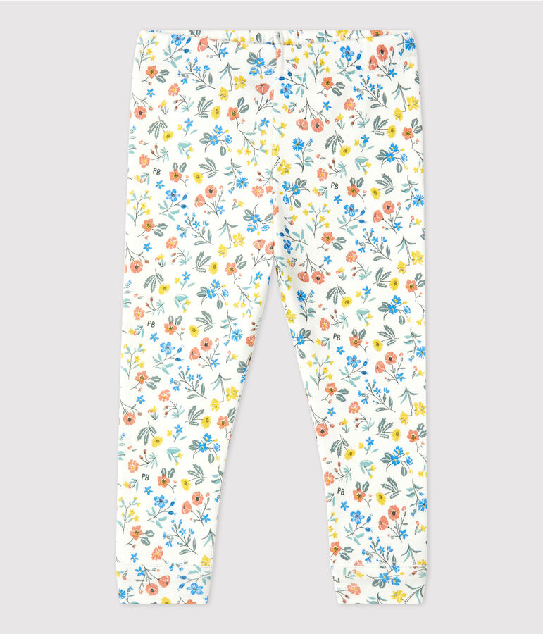 Leggings con estampado de flores de algod&oacute;n para beb&eacute; blanco MARSHMALLOW/blanco MULTICO