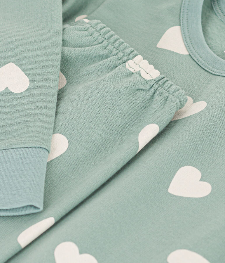Pijama de felpa con coraz&oacute;n para ni&ntilde;o/ni&ntilde;a verde/crudo