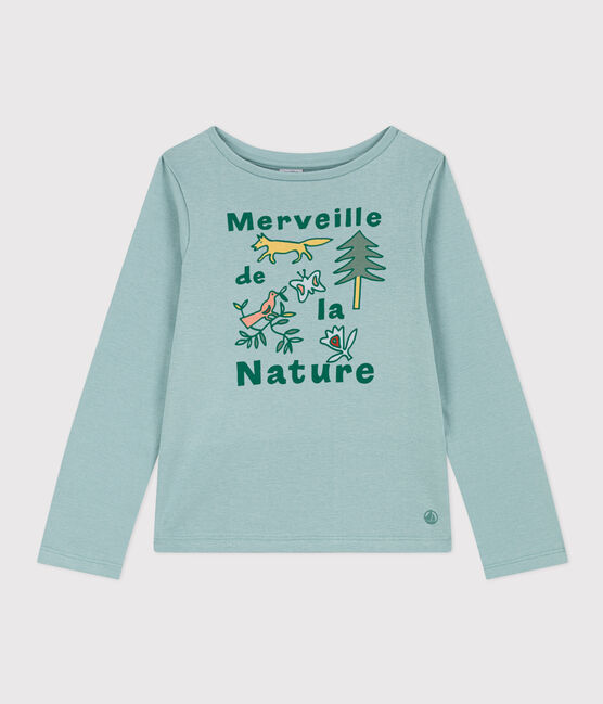 Camiseta de algodón de manga larga de niña verde PAUL