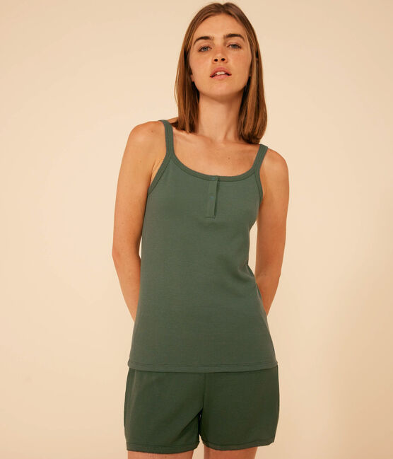 Pijama corto y top liso de algodón y lyocell de mujer verde CROCO