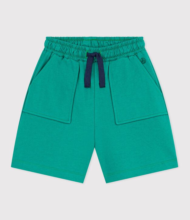 Bermudas cortas infantiles de algod&oacute;n liso verde
