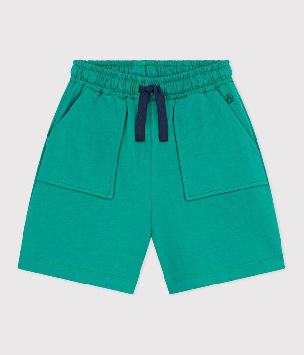 Bermudas cortas infantiles de algod&oacute;n liso verde