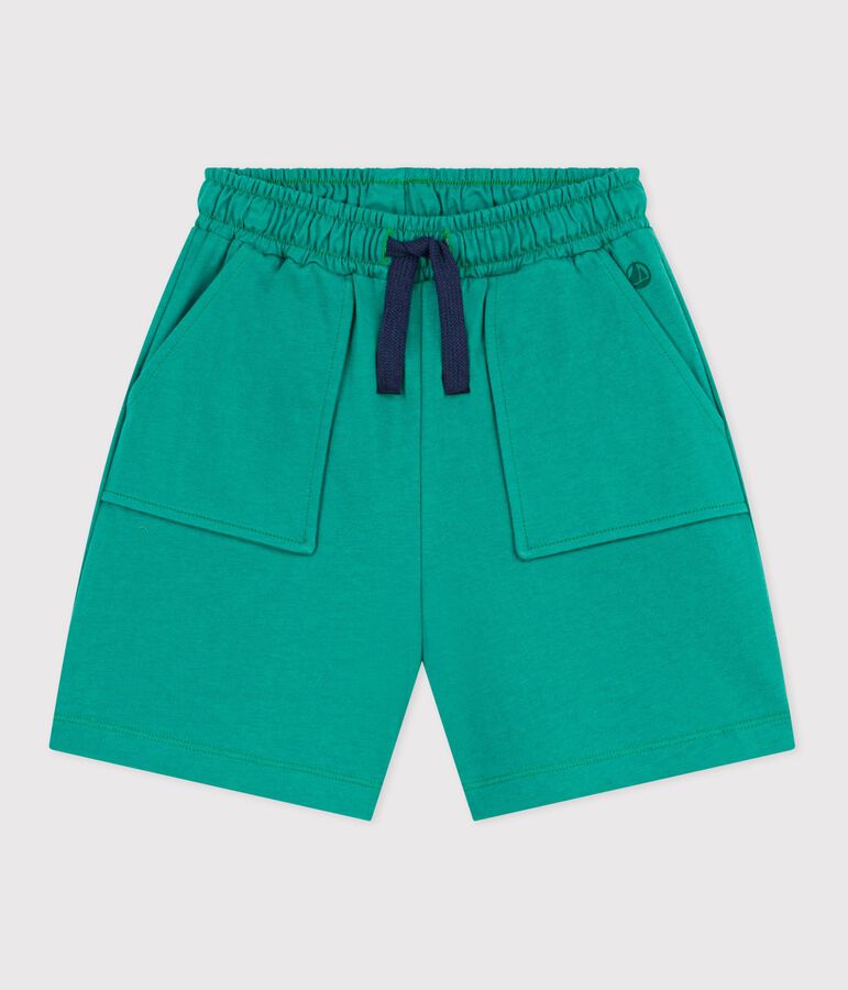 Bermudas cortas infantiles de algod&oacute;n liso verde