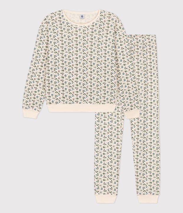 Pijama de algod&oacute;n de mujer crudo/azul/multicolor