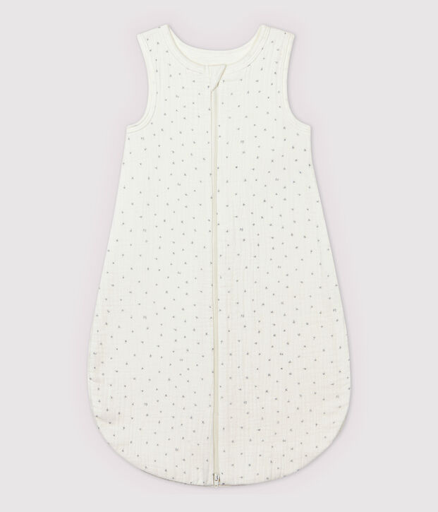 Saco de dormir blanco con estrellas de beb&eacute; de tela de pa&ntilde;al de algod&oacute;n ecol&oacute;gico blanco/gris