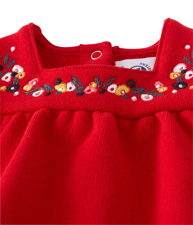 Vestido de ni&ntilde;a en mulet&oacute;n bordado rojo