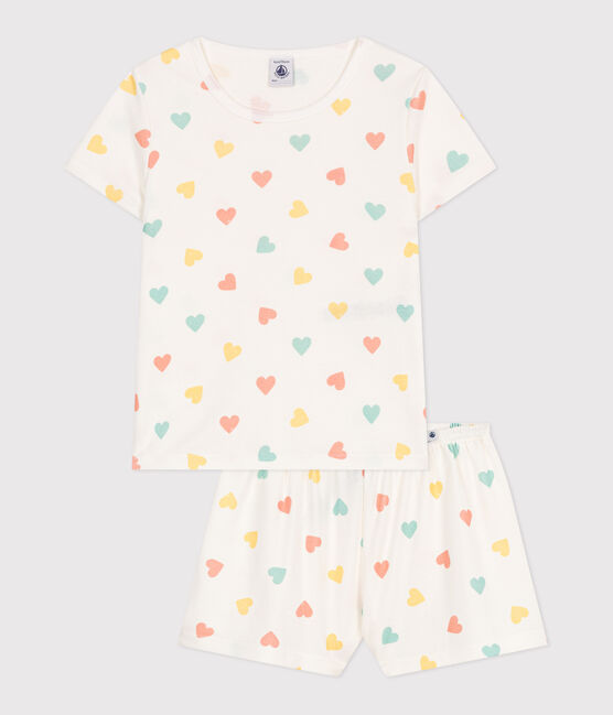 Pijama corto infantil de algodón con estampado de corazones blanco MARSHMALLOW/blanco MULTICO