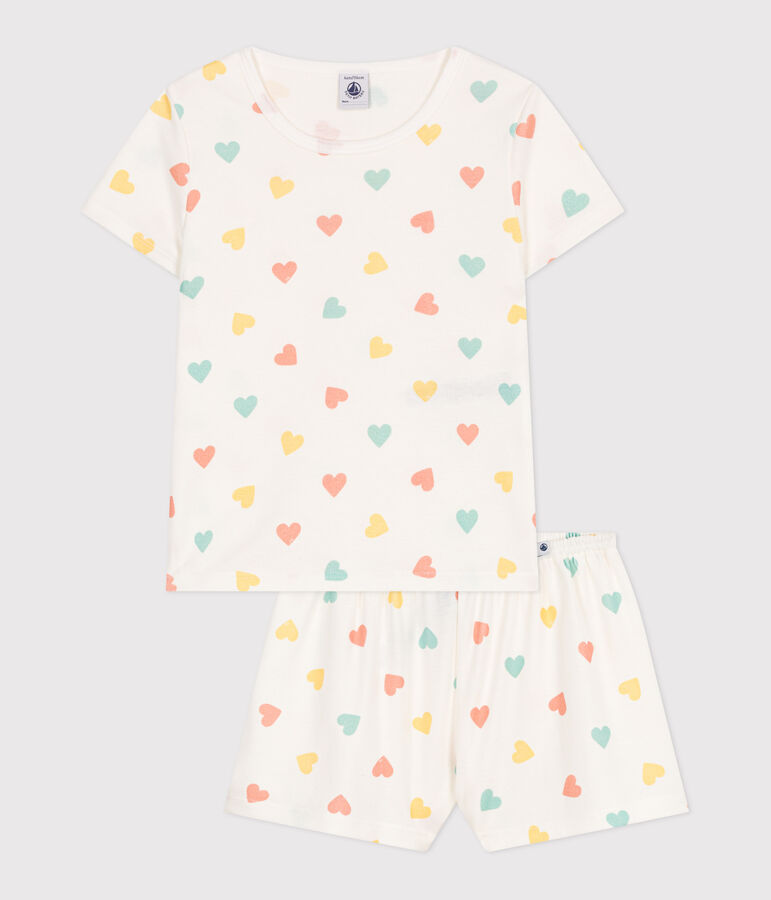 Pijama corto infantil de algod&oacute;n con estampado de corazones blanco/multicolor