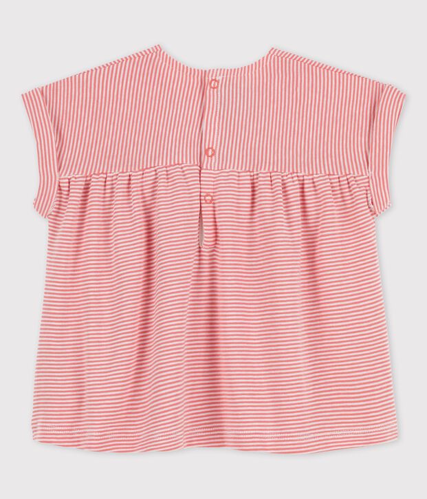 Blusa de manga corta de algod&oacute;n ecol&oacute;gico para beb&eacute; rosa/blanco