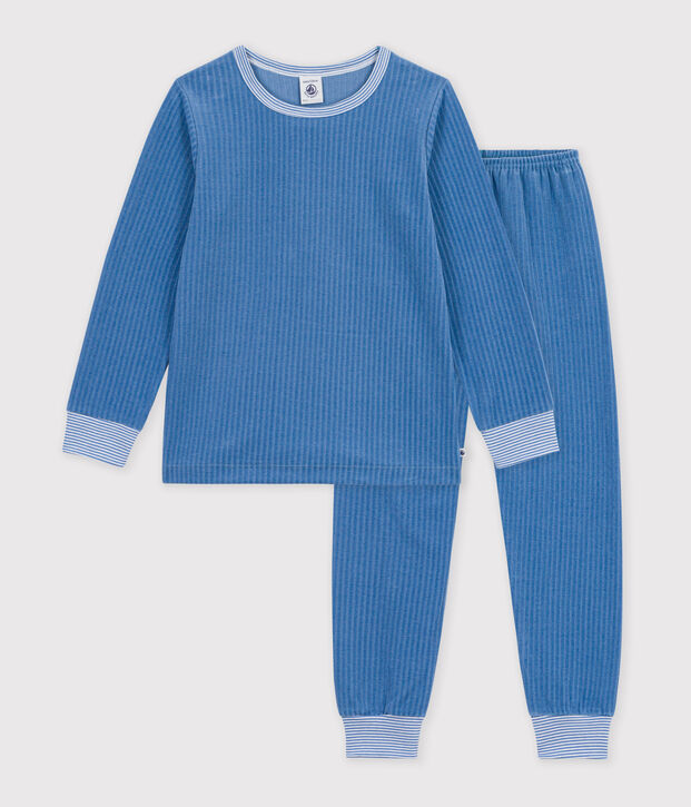 Pijama infantil liso de pana azul