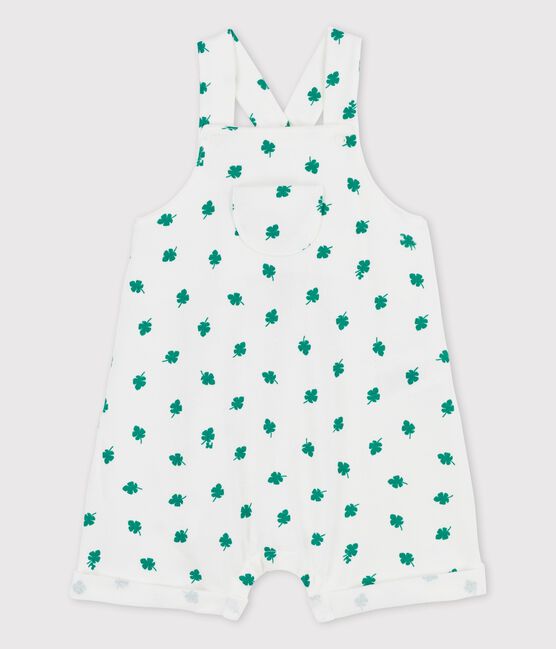 Peto corto con estampado vegetal de muletón ecológico de bebé blanco MARSHMALLOW/verde GAZON