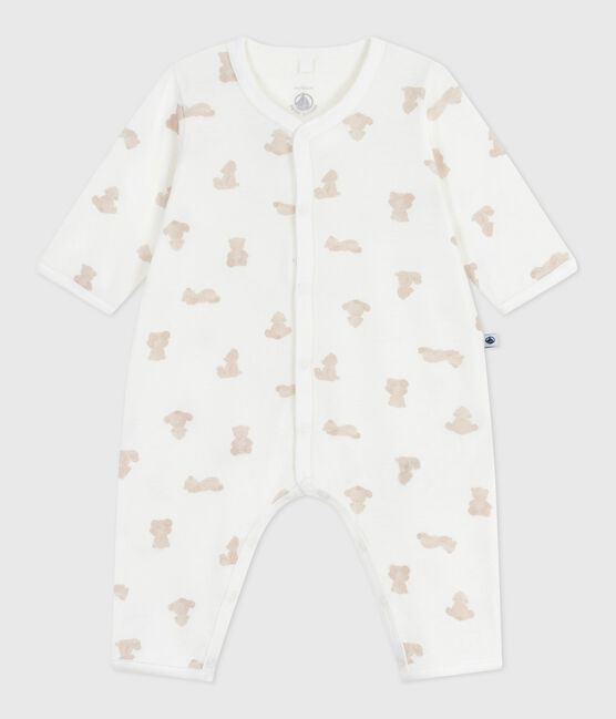 Pijama sin pies de algodón con estampado de oso para bebé MARSHMALLOW/ BRUN