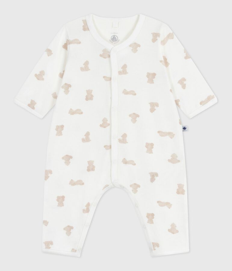Pijama sin pies de algod&oacute;n con estampado de oso para beb&eacute; blanco/BRUN