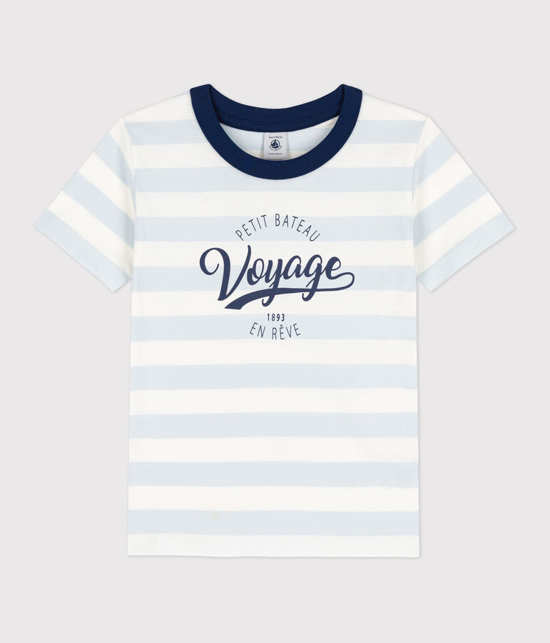 Camiseta de manga corta de algod&oacute;n de ni&ntilde;o azul/blanco