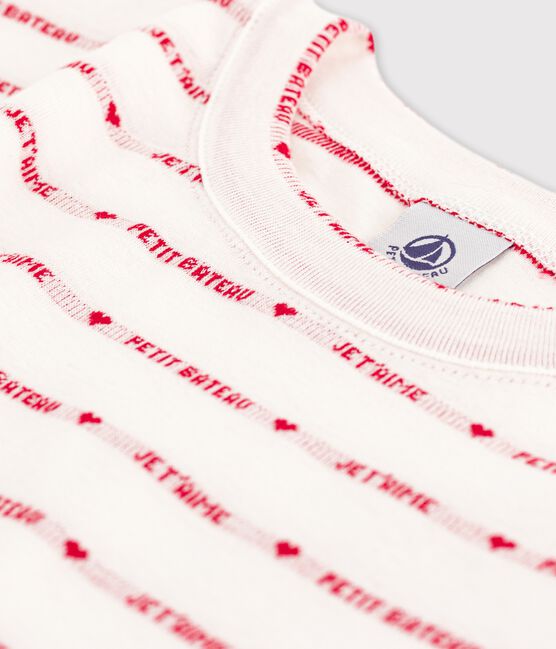 Camiseta L'ICONIQUE con cuello redondo de algodón orgánico de mujer blanco MARSHMALLOW/rojo TERKUIT