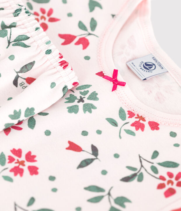 Pijama pirata infantil de algod&oacute;n con estampado de flores rosa/multicolor