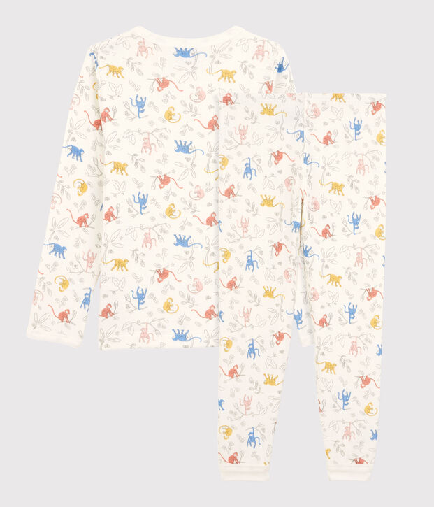 Pijama con monos multicolores de algod&oacute;n org&aacute;nico infantil unisex blanco/multicolor