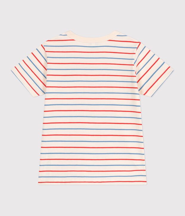 Camiseta infantil de manga corta de algod&oacute;n con rayas y coraz&oacute;n crudo/multicolor