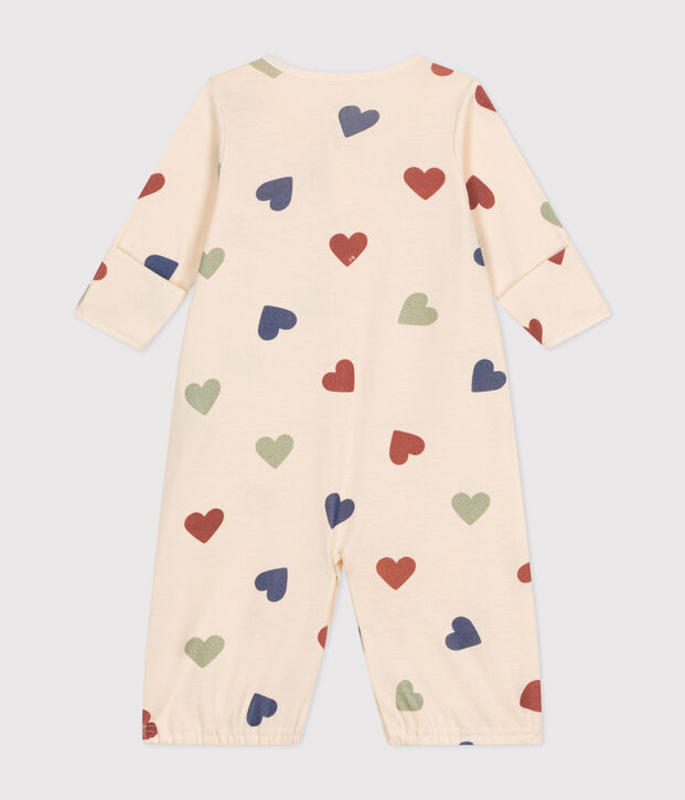 Mono saco de algod&oacute;n estampado con tres corazones para beb&eacute; crudo/multicolor