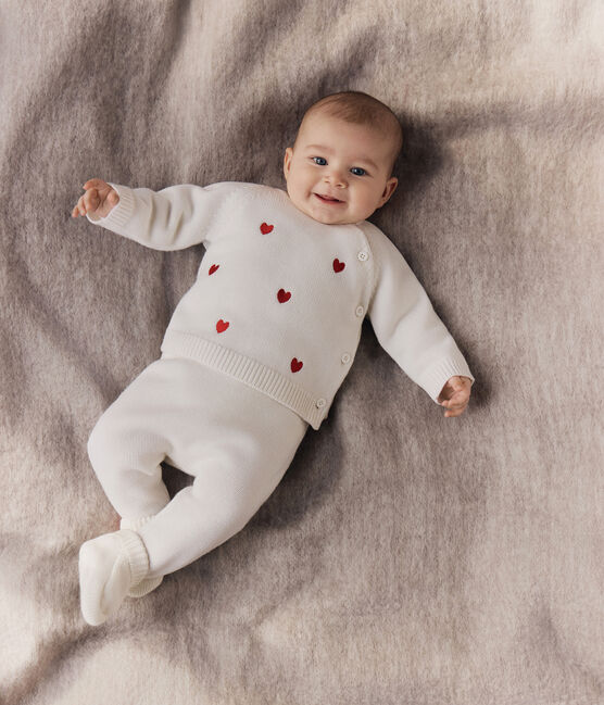 Conjunto de 2 piezas de punto tricotado con corazones bordados para bebé rojo MARSHMALLOW/ POMPEI