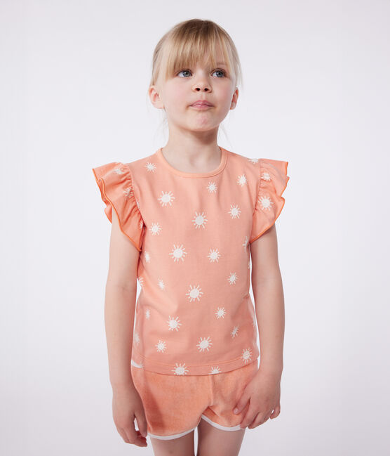 Camiseta infantil de manga corta de algodón con estampado naranja ABRICOT/ MARSHMALLOW