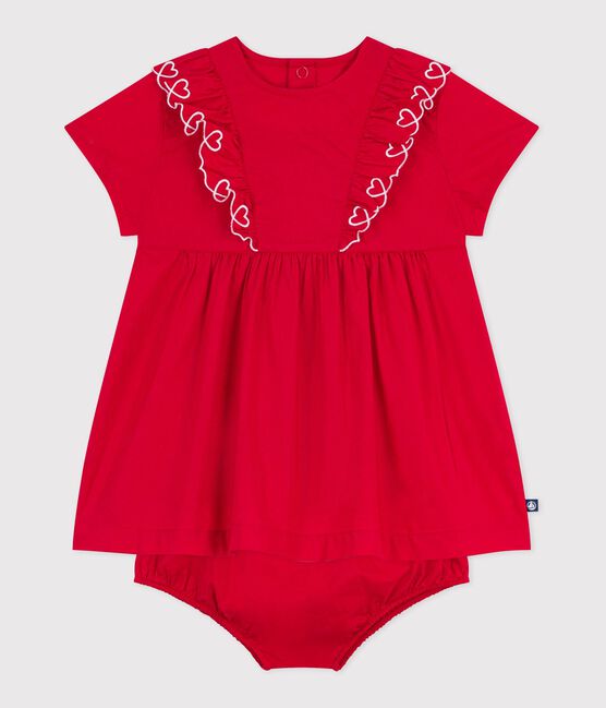 Vestido liso de algodón de manga corta y pololo para bebé rojo TERKUIT
