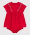 Vestido liso de algodón de manga corta y pololo para bebé rojo TERKUIT
