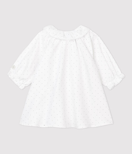 Vestido con flores de bebé niña de sarga de algodón orgánico blanco MARSHMALLOW/gris GRIS
